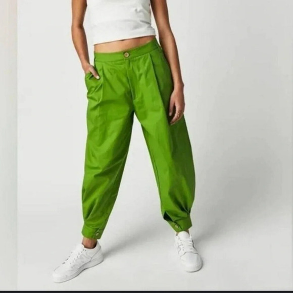 Free People Pants - Free People brat green baggy trousers, women’s pants, size 0,